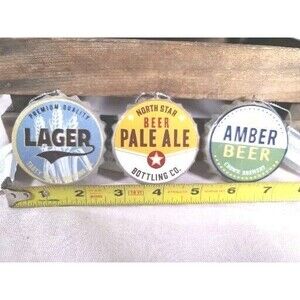 New NWT 2" SET OF 3 Beer Cap Christmas Ornaments Man Cave Lager, Pale Ale, Amber